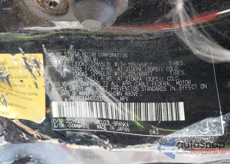 2004 Toyota Highlander Limited V6 z USA, uszkodzony, nr VIN JTEDP21A440033732